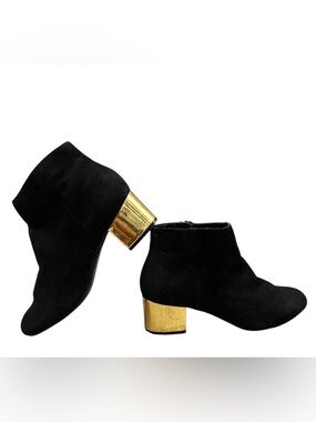 Arizona Jean Company Black Suede Ankle Boots with Gold Block Heel